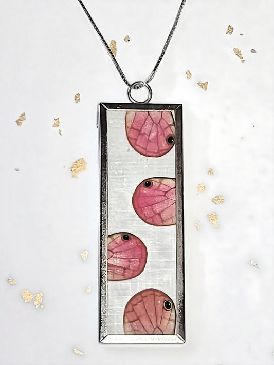 Handmade Real Butterfly Wing Pendant | Pink Glasswing Necklace