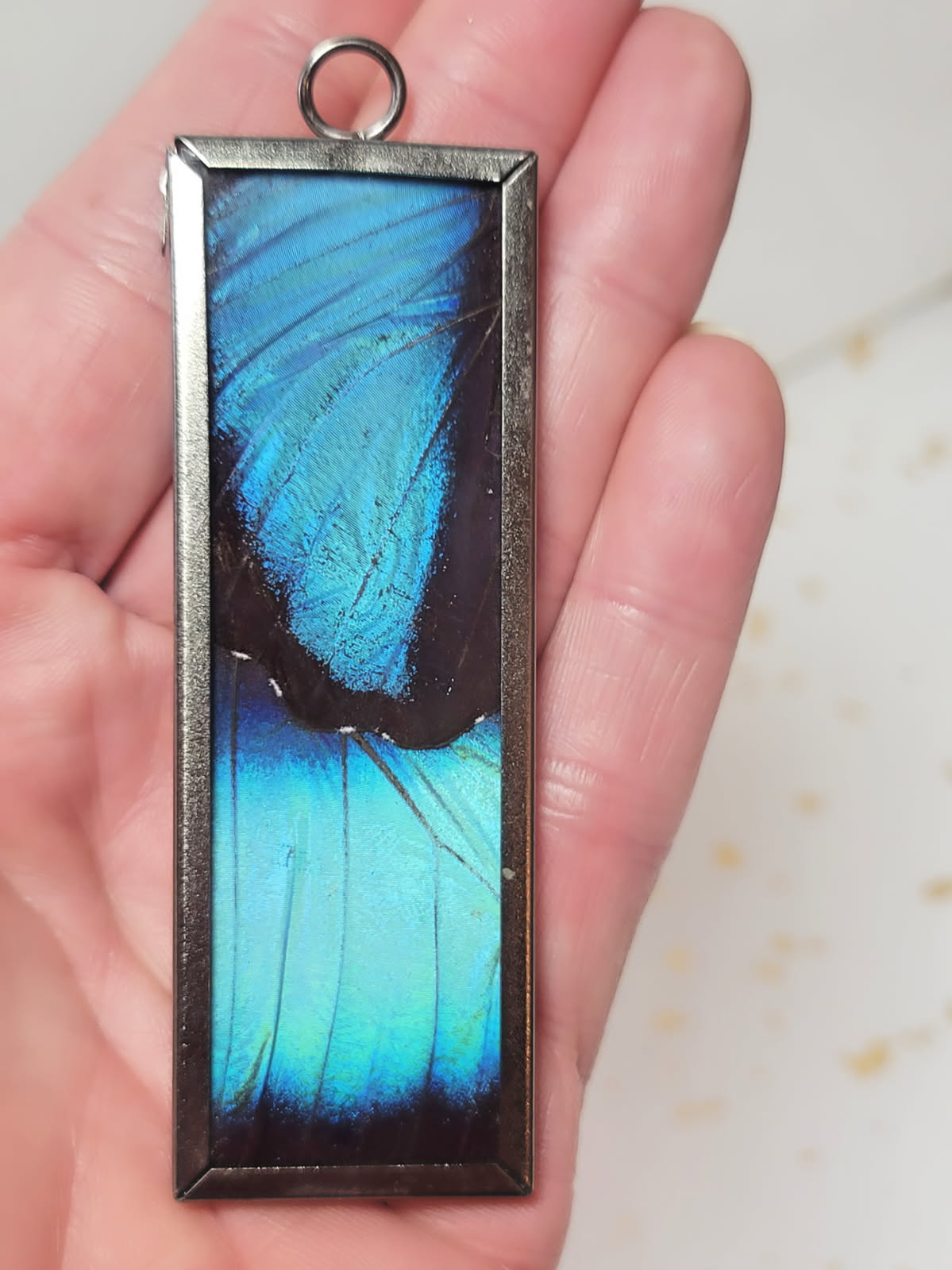 Real Morpho deidamia Butterfly Wing Pendant